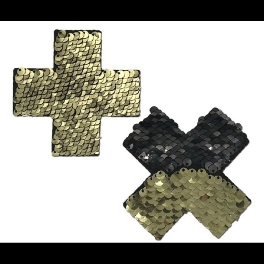 Gold and Black Flip Sequin Cross X Pasties
